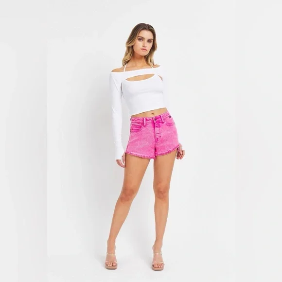 Cello Jeans  Hot Pink Acid High Rise Mom Short - Picture 3 of 6